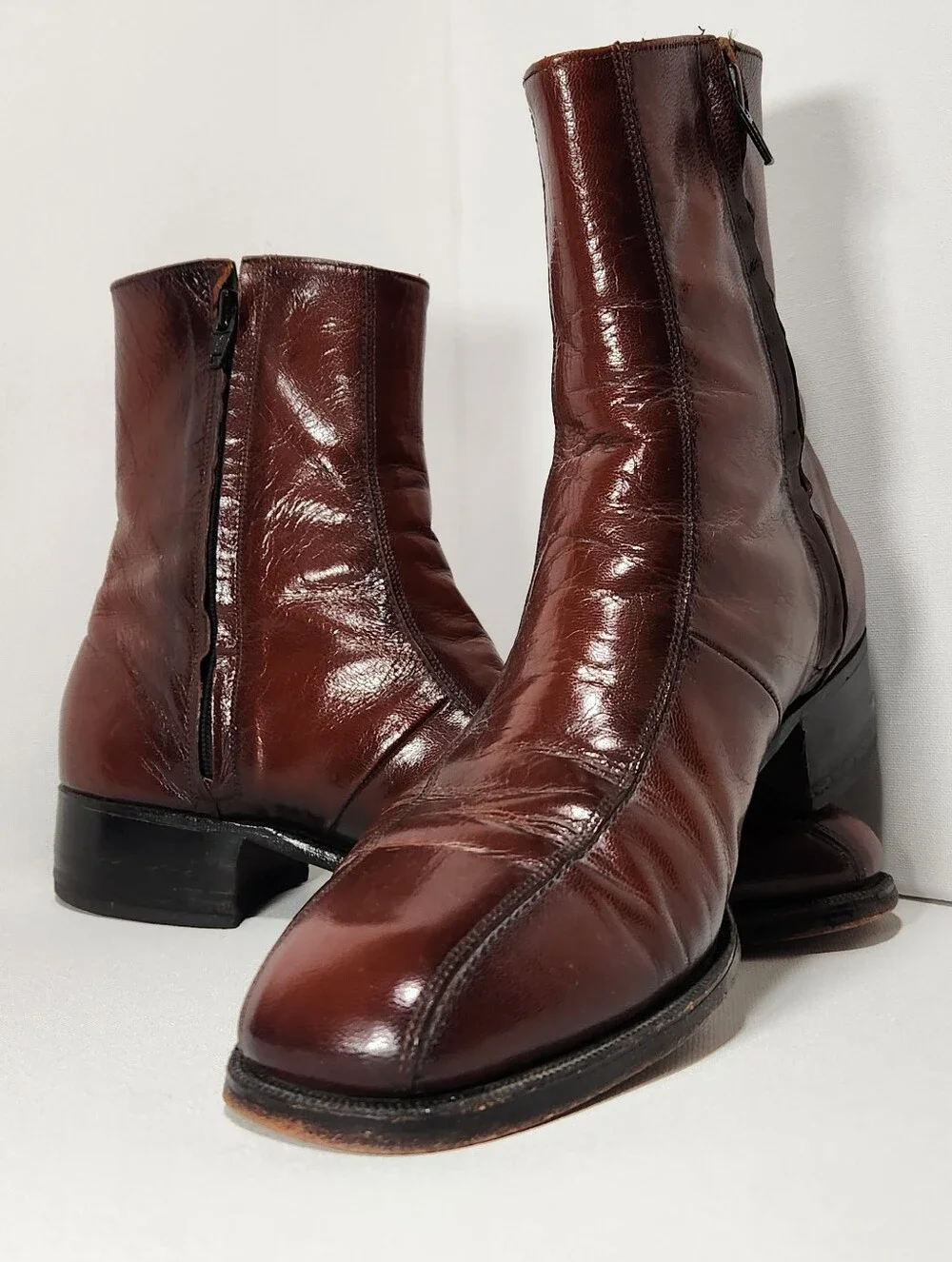 Florsheim Brown Leather Biker Boots - Classic Zip Boot 9